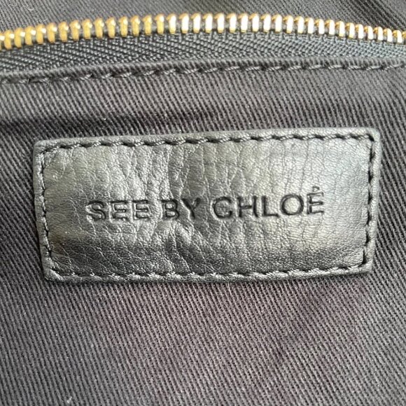 See By Chloe Leopard purse shoulder bag in beige/black canvas & black leather - Picture 8 of 16